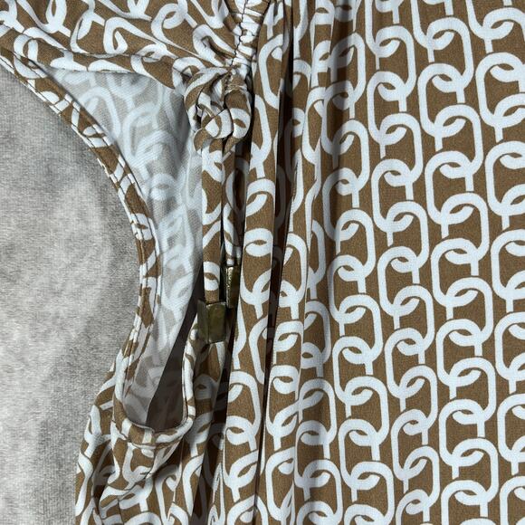 Susan Graver Top‎ Womens 2X Brown White Chain Print Cap Sleeve Casual Stretch - Picture 3 of 9